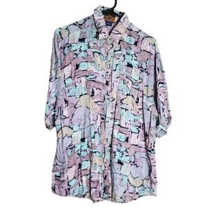 Vintage Annick Button Down Shirt Mens‎ Medium Purple Blue Hawaiian Style